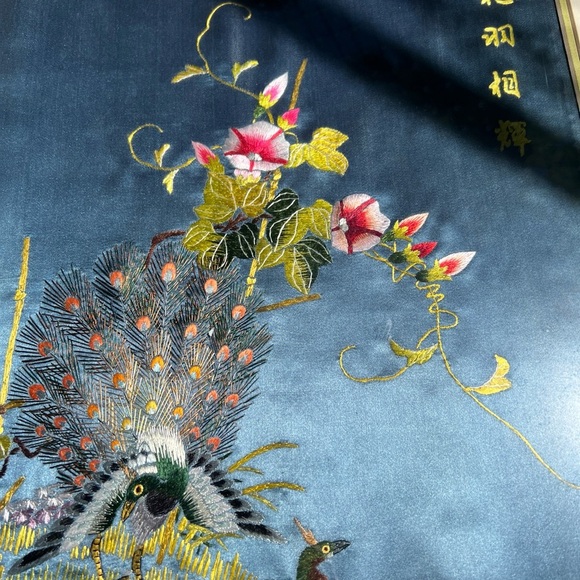 Vintage MidCentury Embroidery Silk Forbidden Stitches Birds on Tree Wall Hanging - Picture 5 of 13